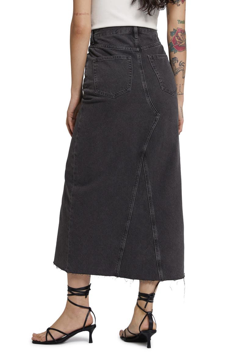 Denim Raw Hem Midi Skirt, Alternate, color, BLACK WASHED