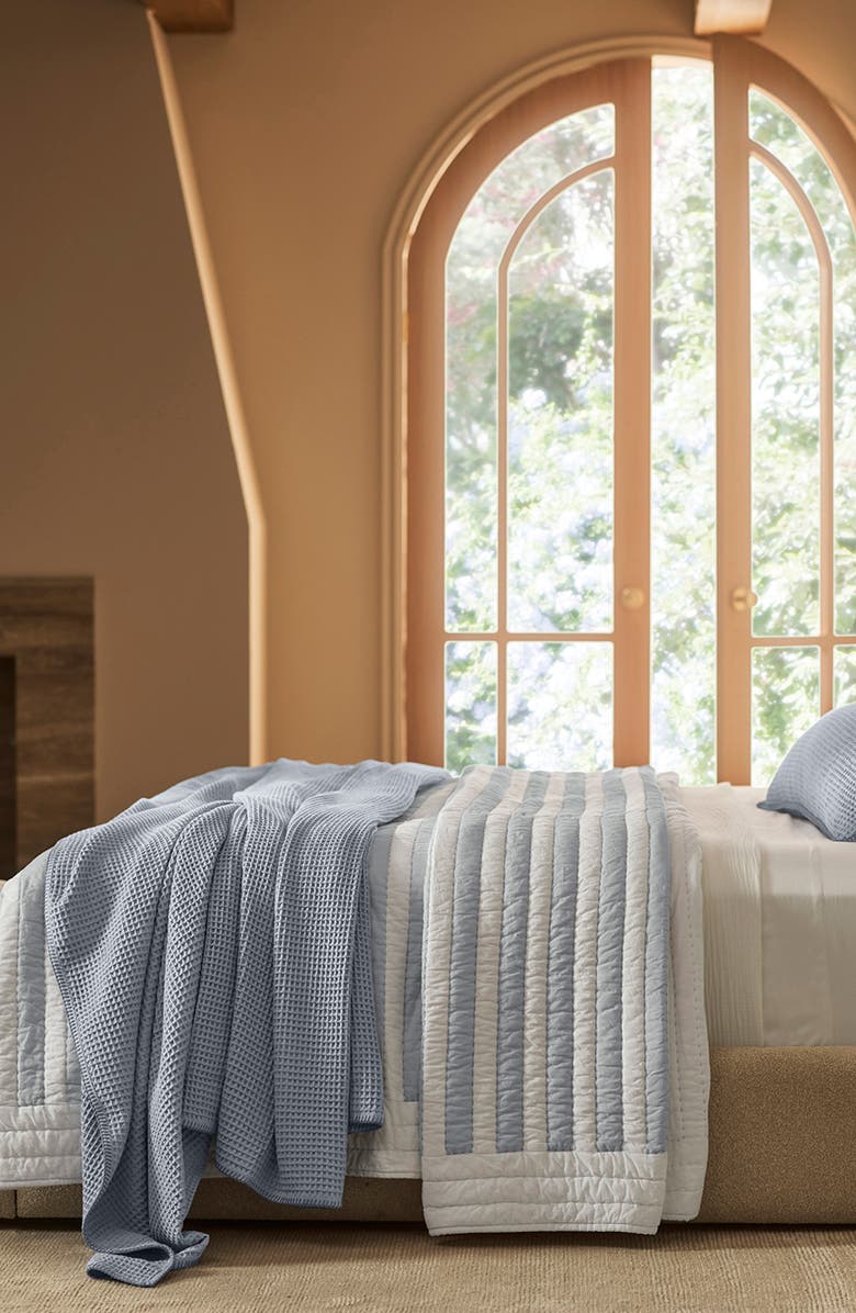 Boll & Branch Organic Cotton Waffle Blanket, Alternate, color, Hydrangea/ Bay