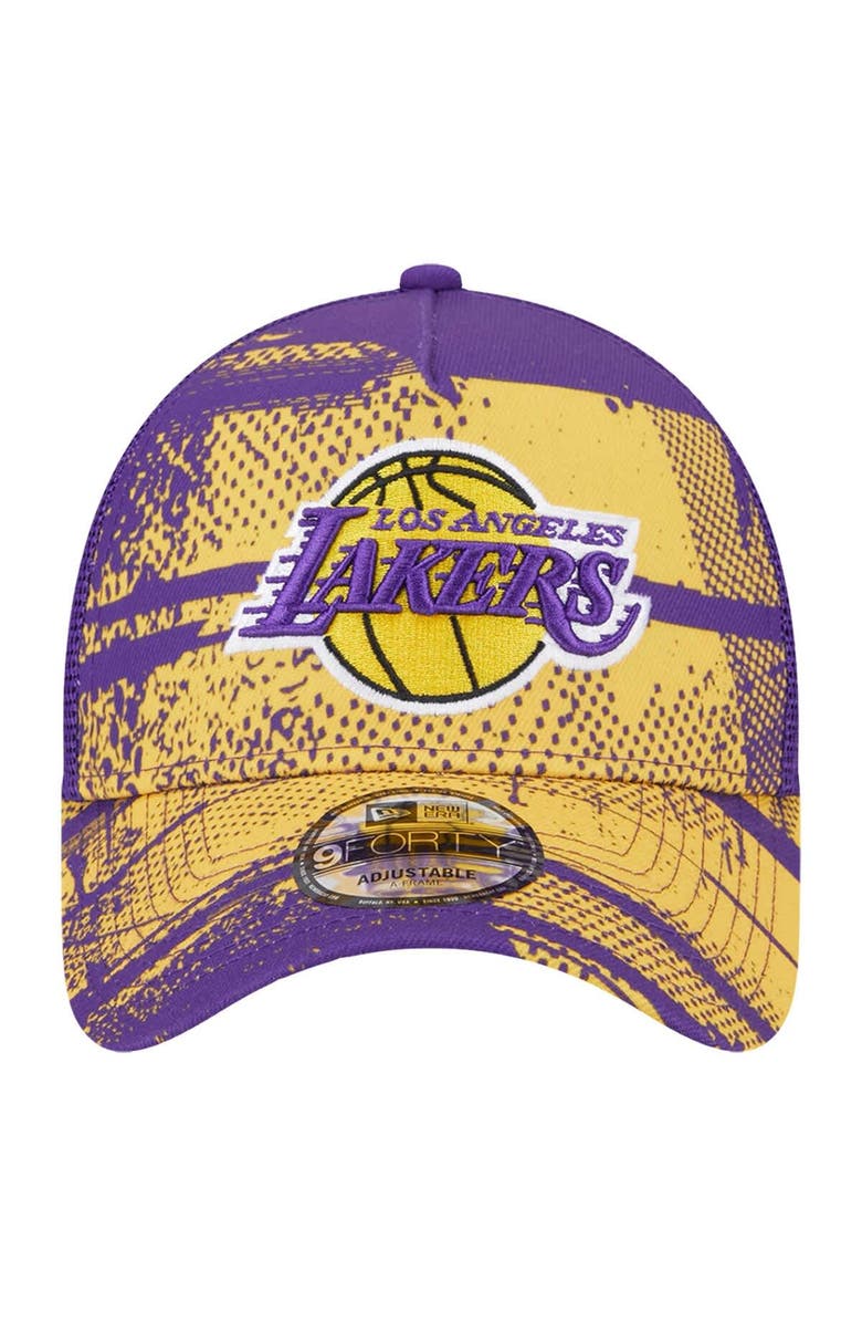 New Era Men's New Era Purple/Gold Los Angeles Lakers Tip Off A-Frame Trucker 9FORTY Adjustable Hat, Alternate, color, Purple