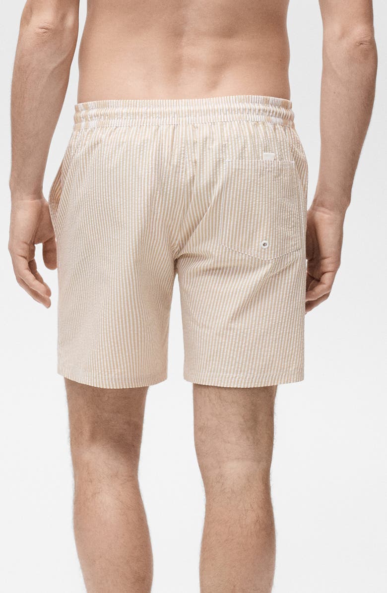 MANGO Seersucker Swim Trunks, Alternate, color, Sand