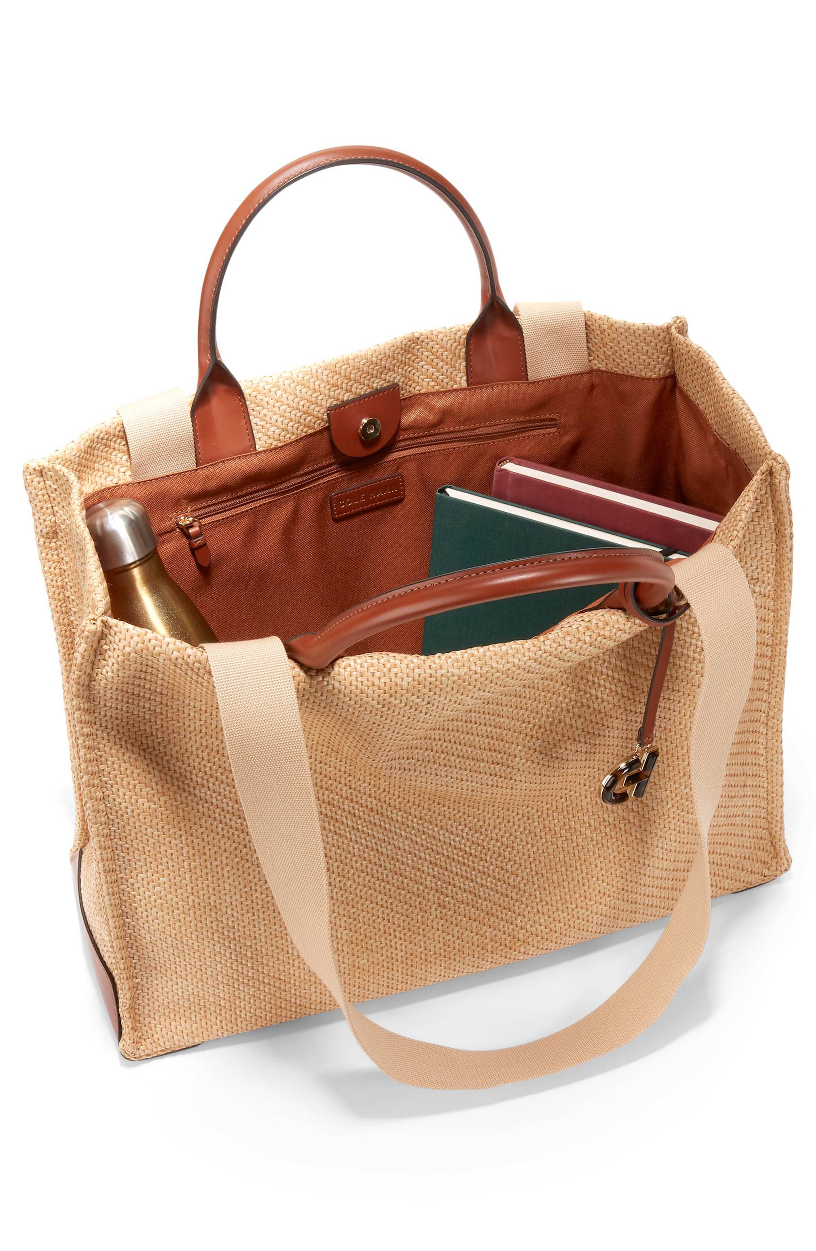 Cole Haan Grand Ambition Mainline Straw & Leather Market Tote, Alternate, color, 