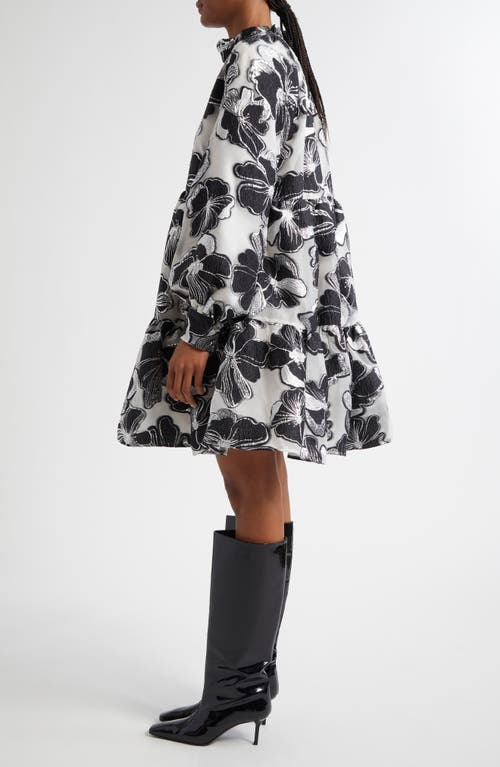 Shop Stine Goya Voluminous Ruffle Long Sleeve Dress In Anemone Jacquard