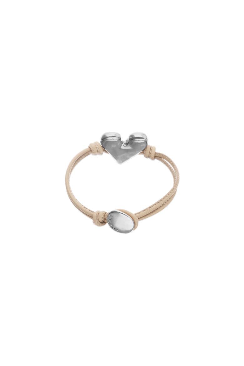 Camel Leather Bracelet with Sterling Silver-Plated Heart Detail, Alternate, color, Silver