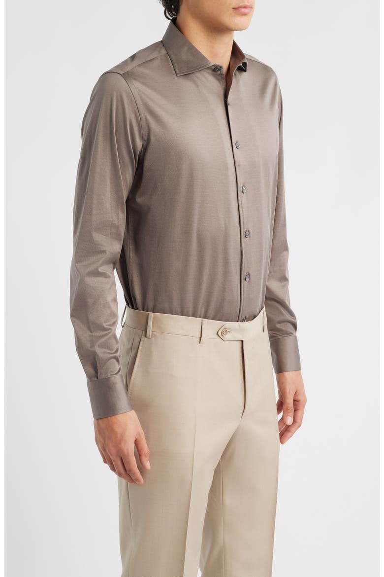 Regular Fit Cotton Jersey Dress Shirt, Alternate, color, BROWN
