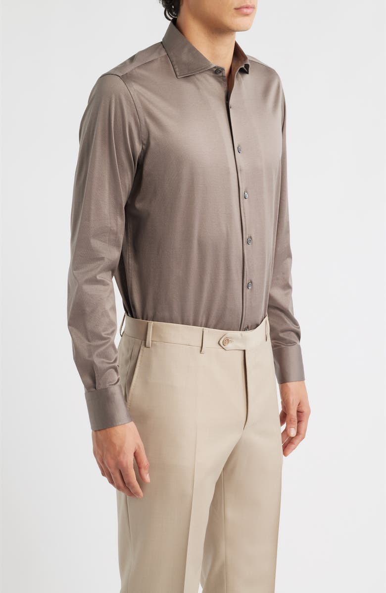 Canali Regular Fit Cotton Jersey Dress Shirt, Alternate, color, Brown