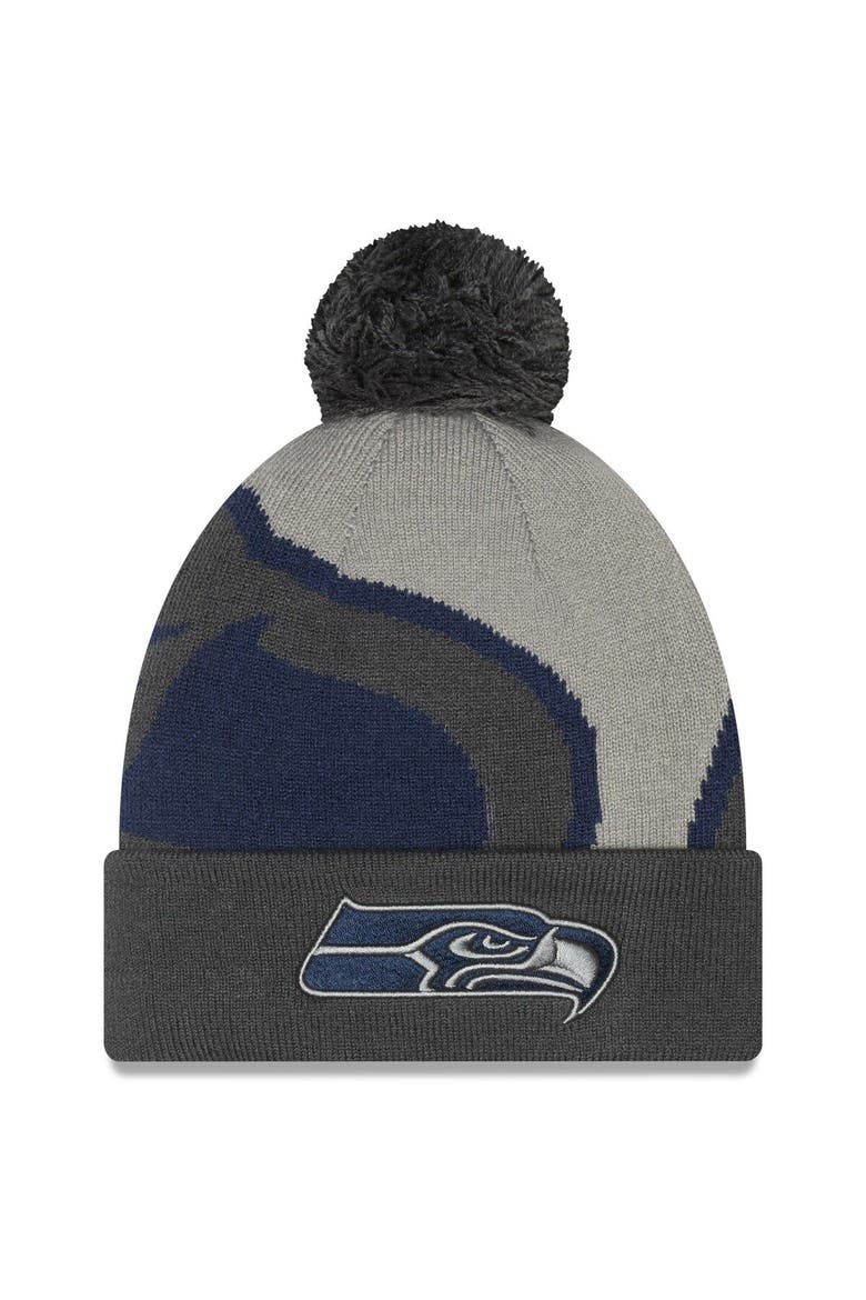 Men's New Era Graphite Seattle Seahawks Logo Whiz Redux Cuffed Knit Hat, Alternate, color, Graphite