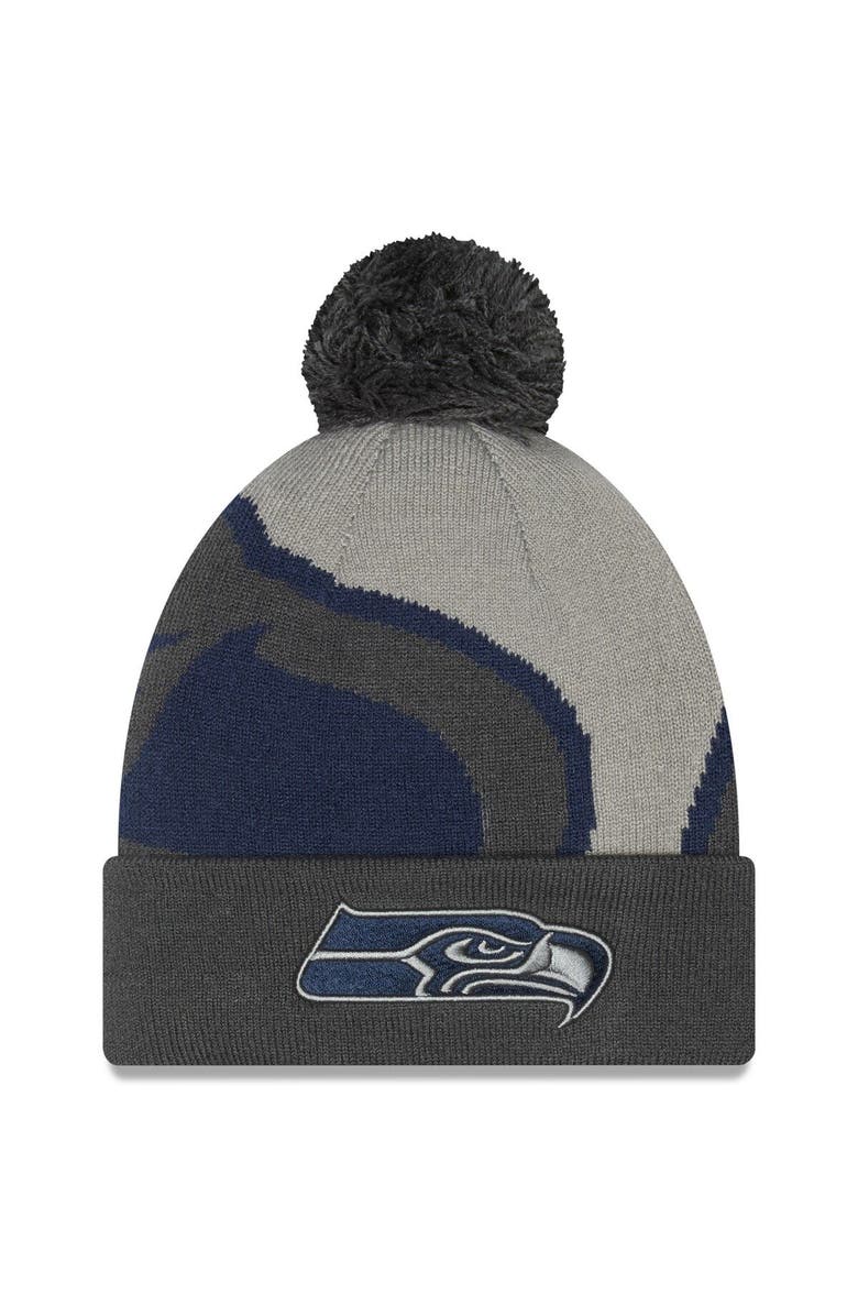 New Era Men's New Era Graphite Seattle Seahawks Logo Whiz Redux Cuffed Knit Hat, Alternate, color, Graphite