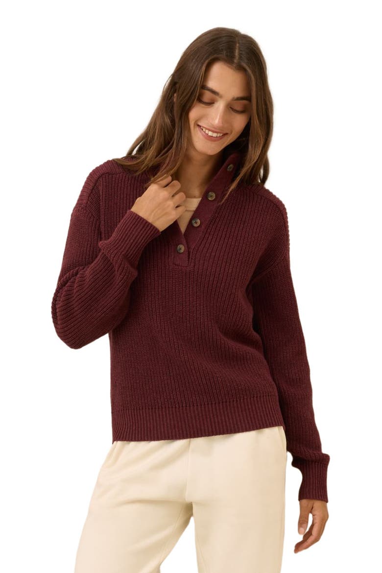 Luxe Knit Henley Sweater, Alternate, color, Ruby Heather