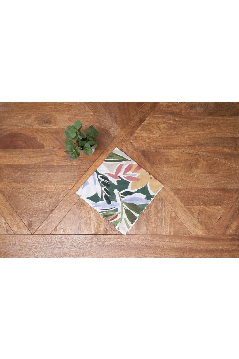 Joelle Cotton Napkins Set of 6 - Vibrant Floral & Palm Leaf, Alternate, color, Green