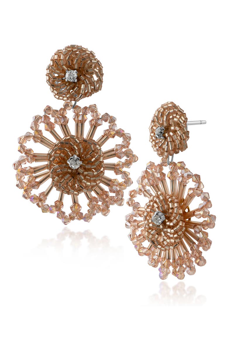 Beaded Floral Drop Earrings, Main, color, BROWN/ GOLD