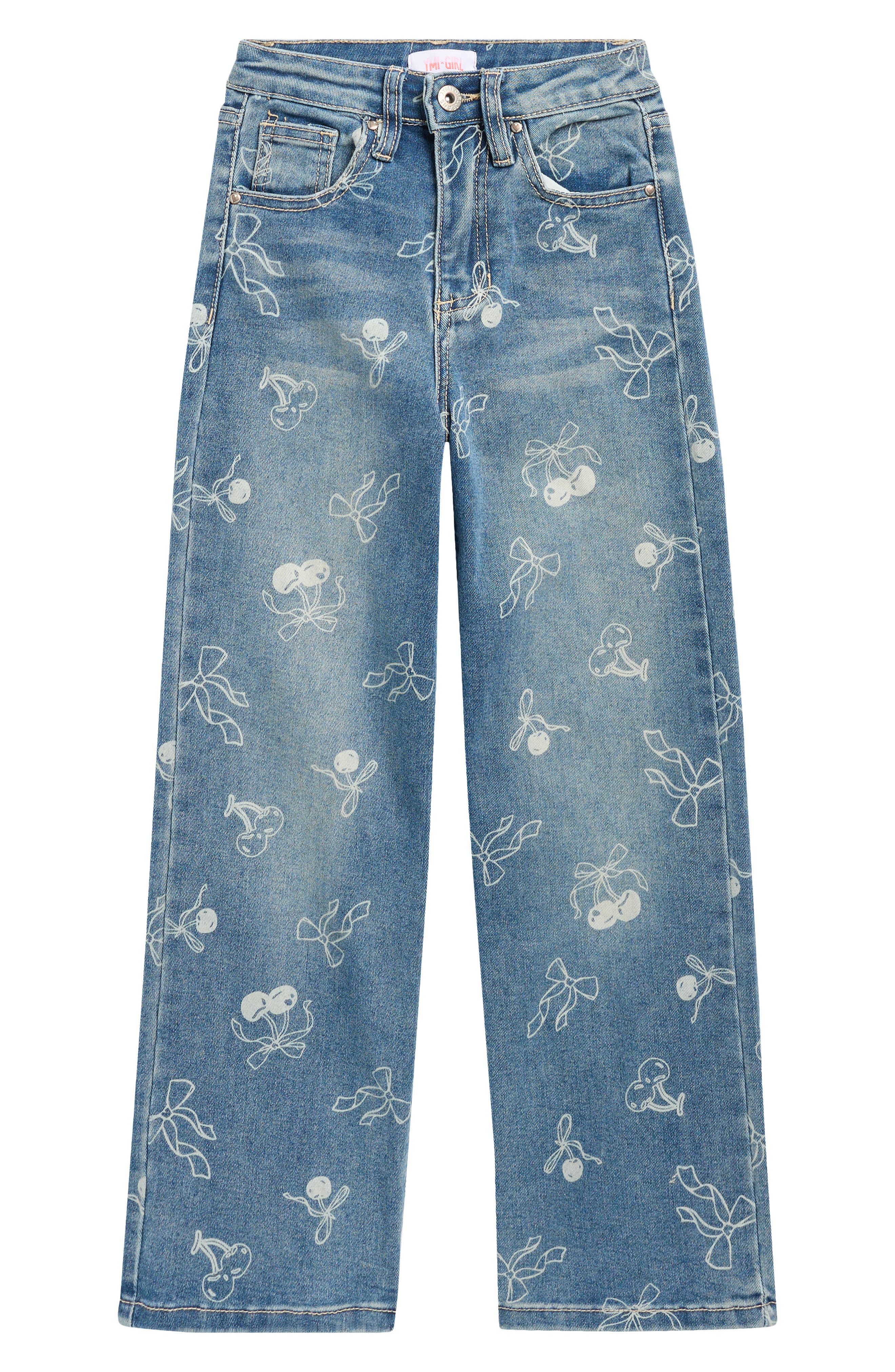 YMI Kids' Cherry & Bow Print Wide Leg Jeans