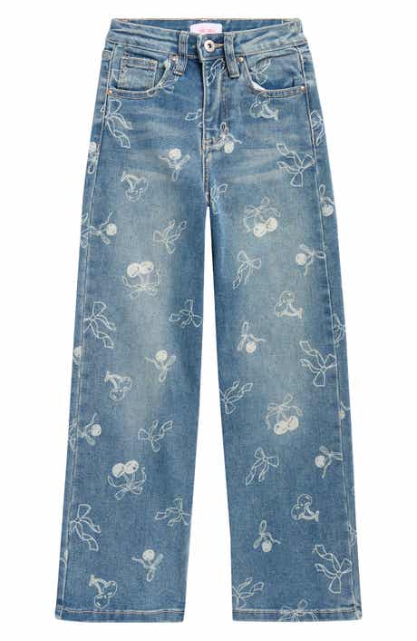 YMI Kids' Cherry & Bow Print Wide Leg Jeans