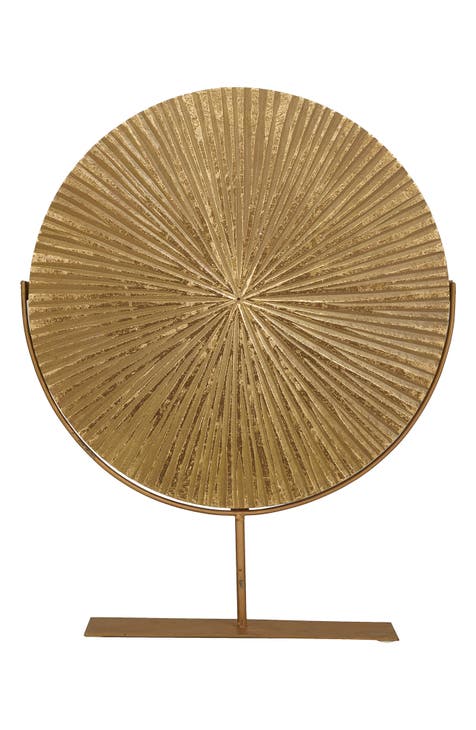 Goldtone Wood Carved Starburst Sculpture with Stand