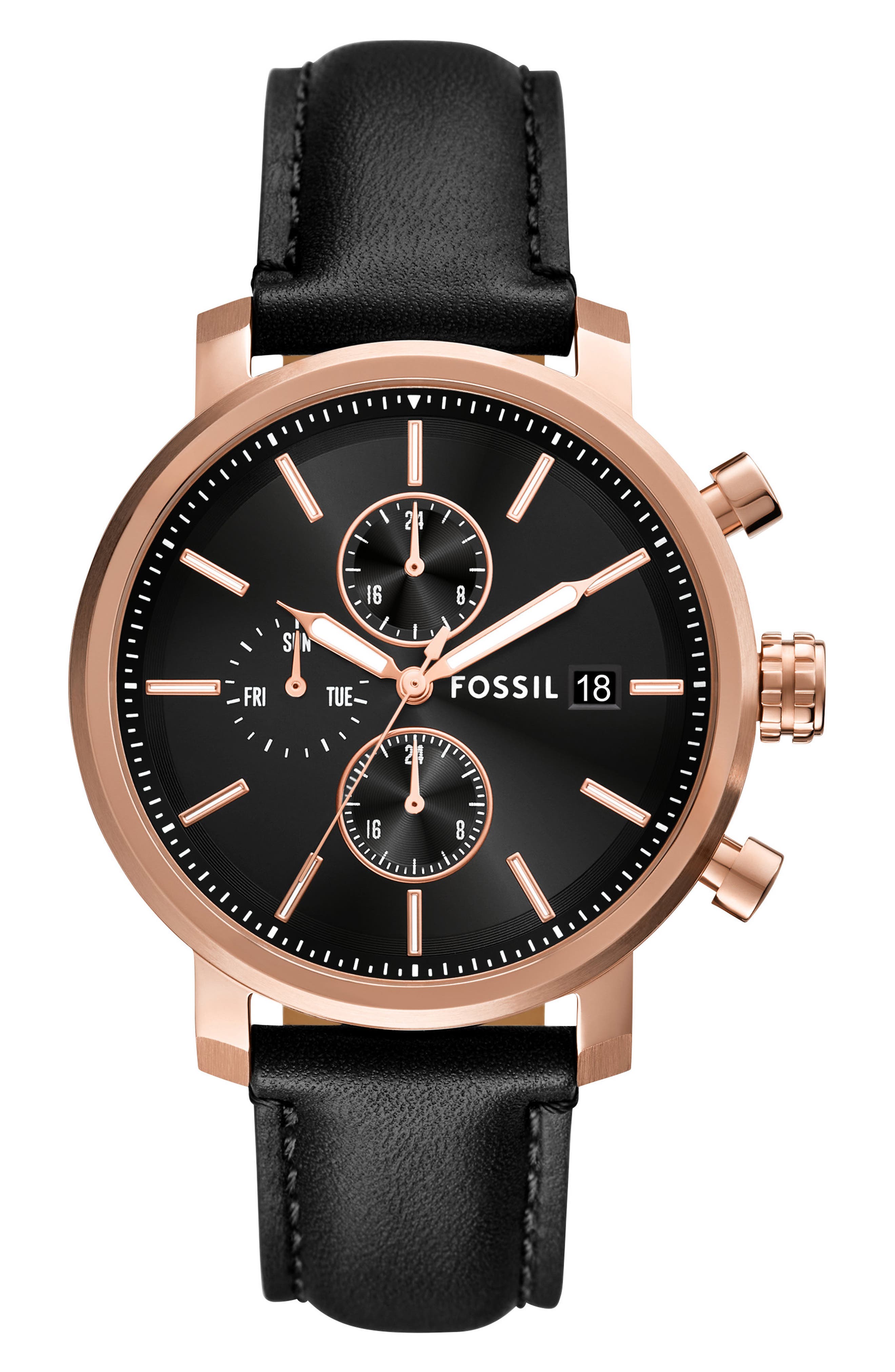 Fossil Rhett Leather Strap Watch, 43mm