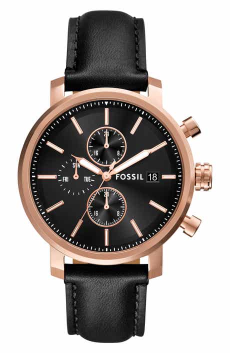 Fossil Rhett Leather Strap Watch, 43mm
