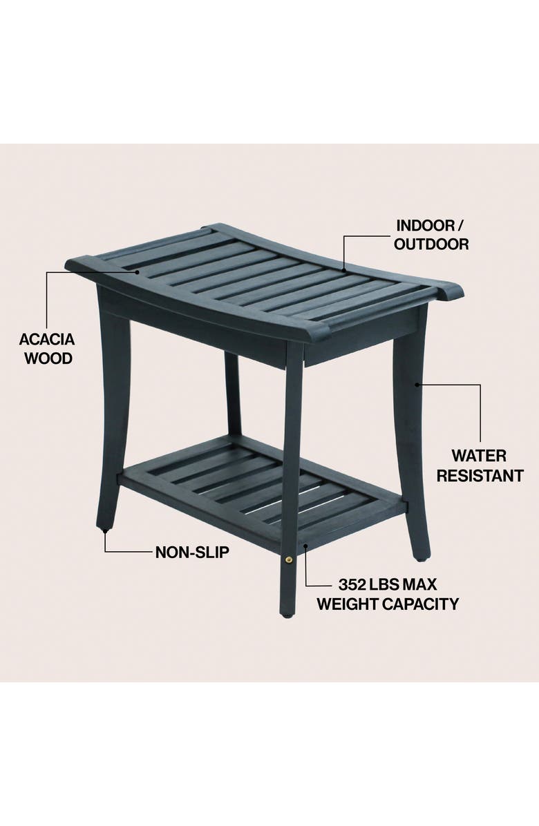 JONATHAN Y Tucker 22.1" Traditional Classic Slatted Solid Acacia Wood Indoor/Outdoor Shower Bench with Shelf and Handle, Alternate, color, Black
