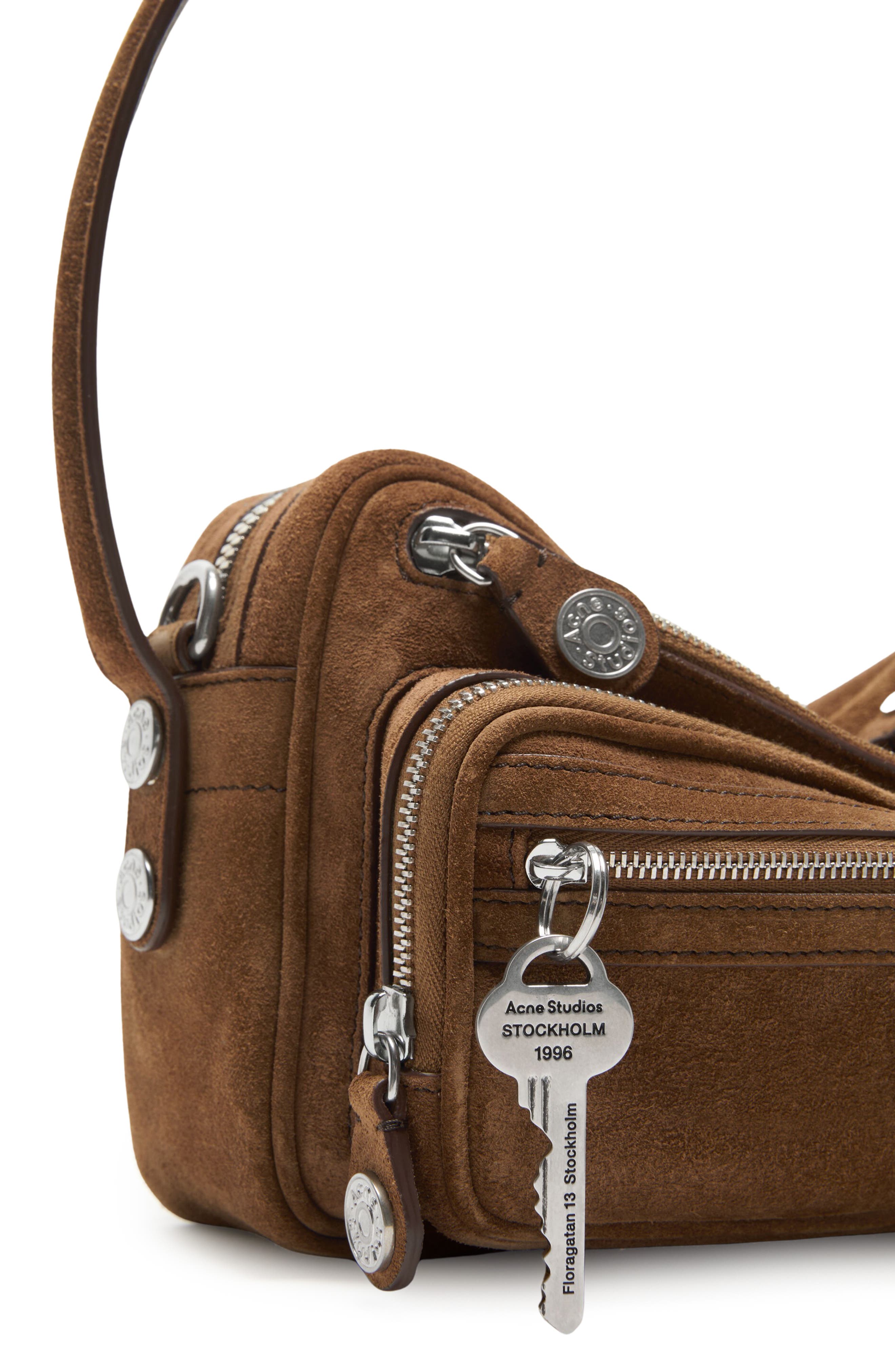 Acne Studios Camero Party Suede Shoulder Bag, Alternate, color, Cognac Brown