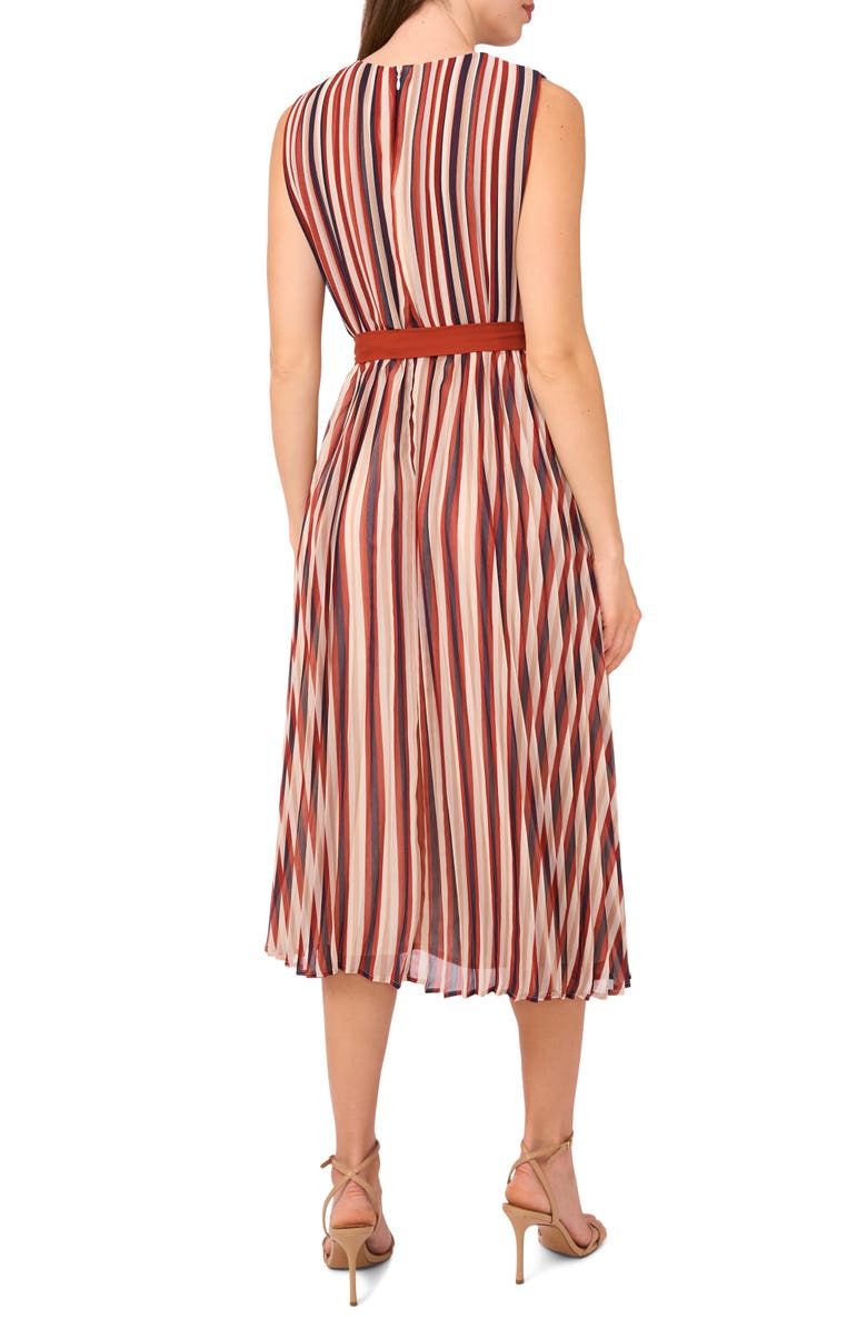 Halogen<sup>®</sup> Brandy Stripe Pleated Dress, Alternate, color, Burnt Henna
