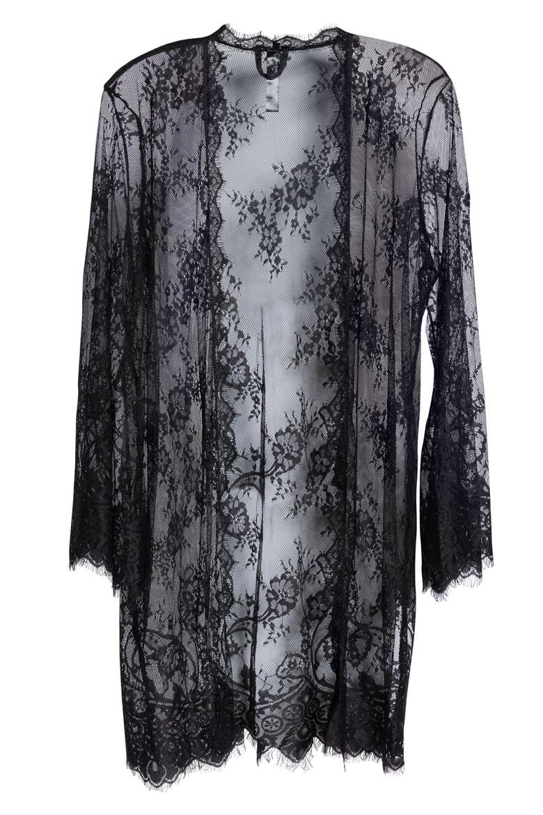 Saria Sheer Lace Robe, Alternate, color, BLACK