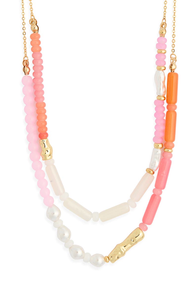 Two-Row Beaded Necklace, Alternate, color, PINK MULTI- GOLD