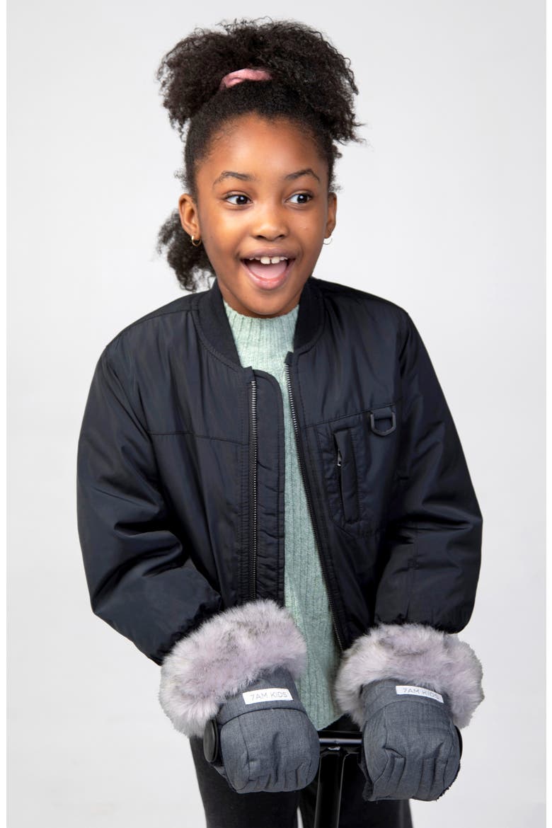 Warmmuffs Tundra Faux Fur Trim Water Repellent Muffs, Alternate, color, HEATHER GREY DARK FAUX FUR