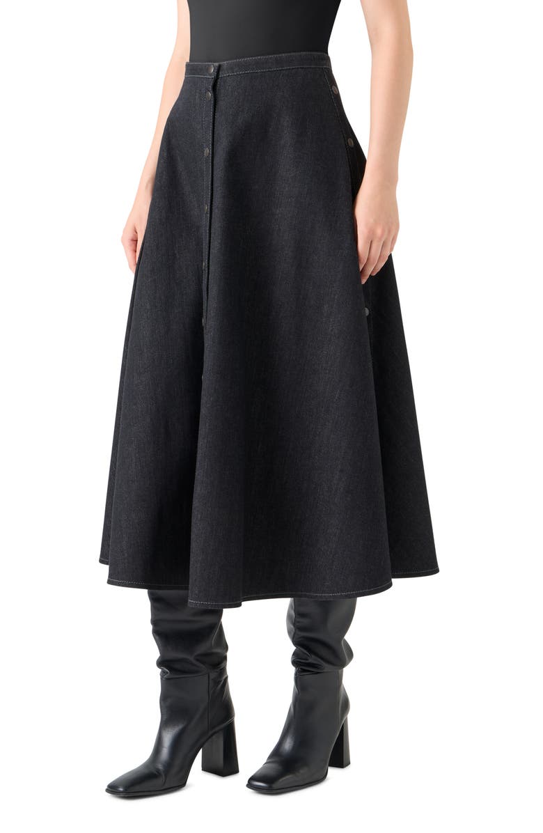Akris punto Stretch Denim A-Line Skirt, Alternate, color, Black Denim