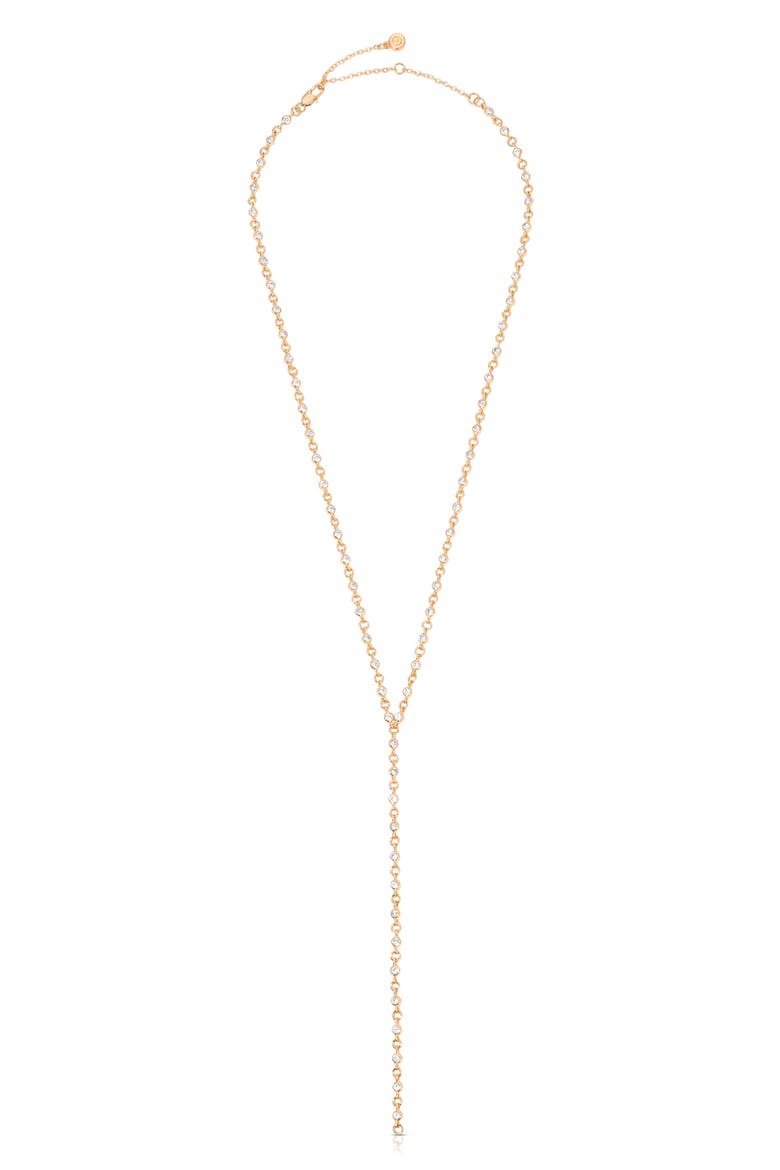 Dainty Cubic Zirconia Disc Chain Y-Necklace, Alternate, color, GOLD