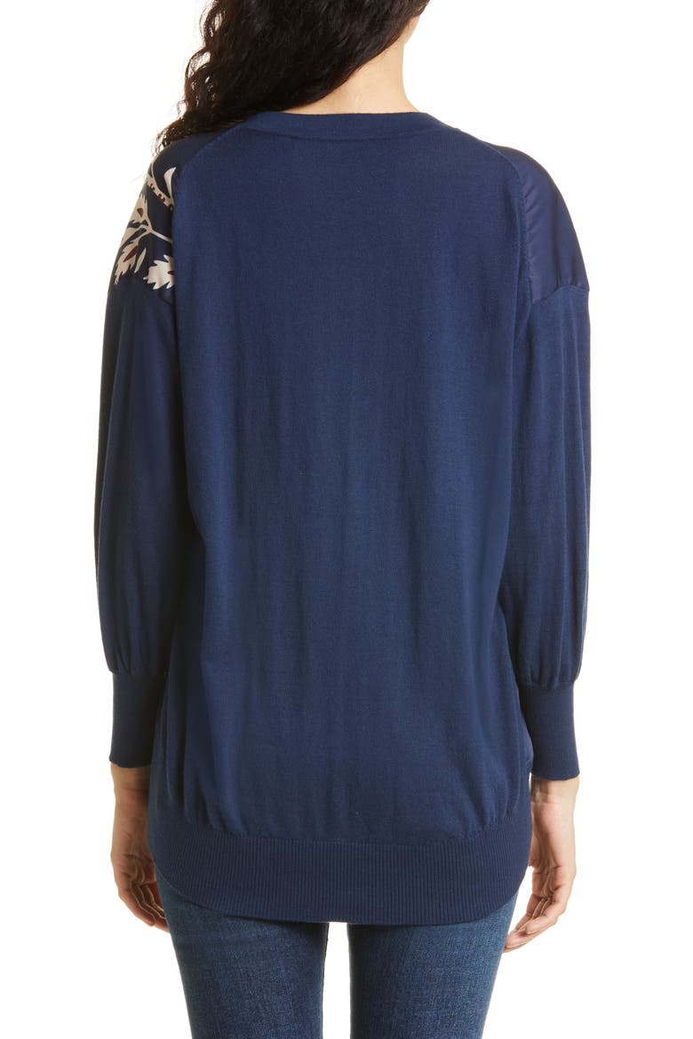 Women's Naincy Print Cardigan, Alternate, color, DARK NAVY