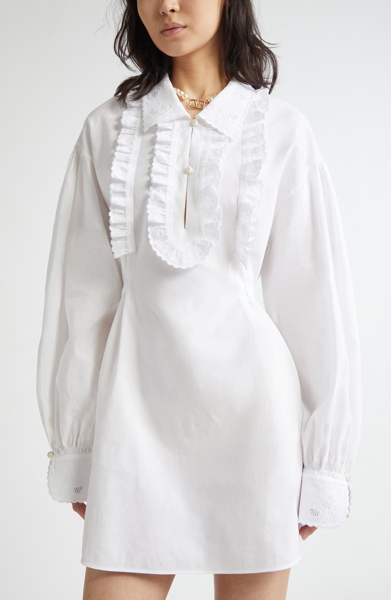 Valentino Garavani Floral Embroidered Ruffle Long Sleeve Minidress, Alternate, color, White