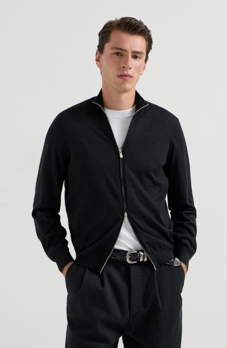 Brunello Cucinelli Cashmere and silk cardigan, Alternate, color, Black