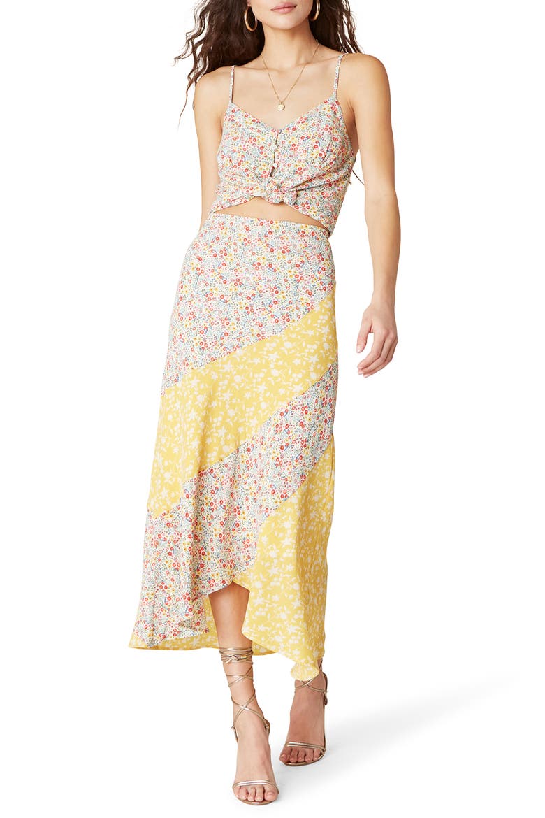 BB Dakota Mixing It Mixed Floral Print Midi Skirt, Alternate, color, LEMON DROP
