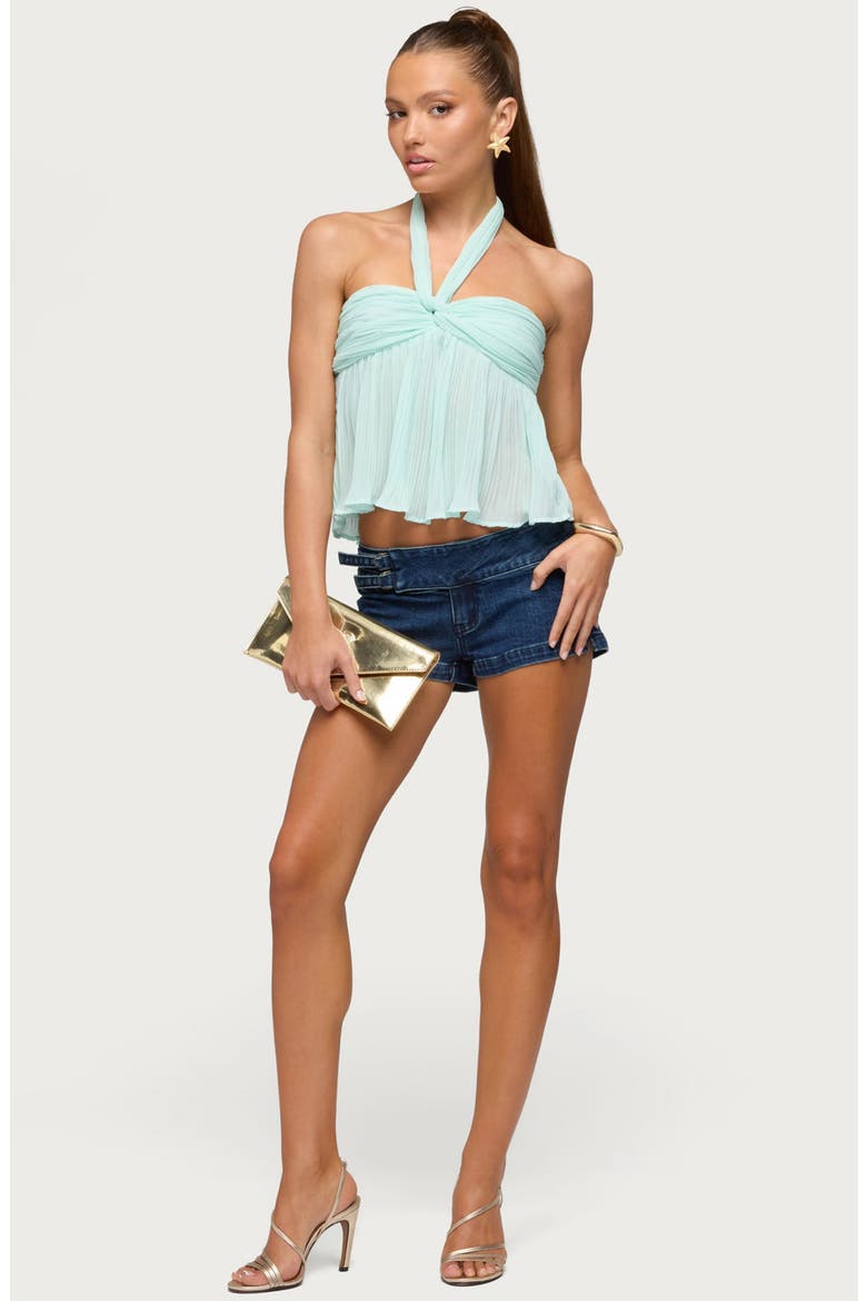 Pleated Chiffon Babydoll Halter Tank, Alternate, color, AQUA