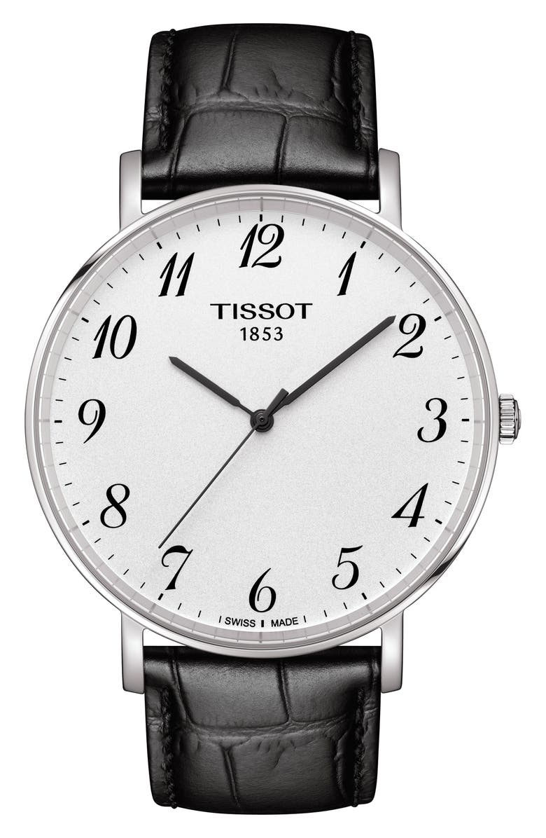 Tissot Everytime Leather Strap Watch, 42mm, Main, color, 