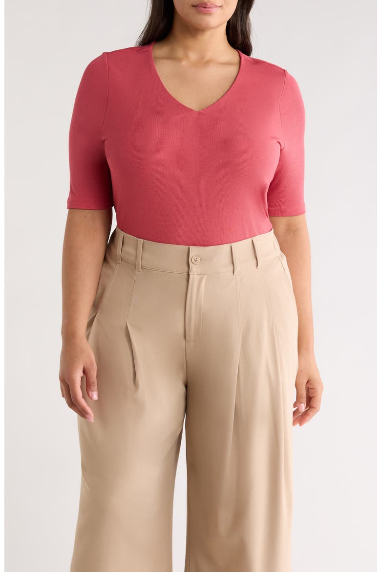 Double Layer V-Neck Top, Main, color, GARNET ROSE