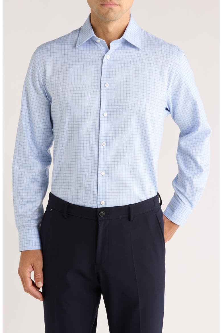 Traditional Fit Check Premium Non-Iron Cotton Dress Shirt, Main, color, BLUE PAOLO GRID