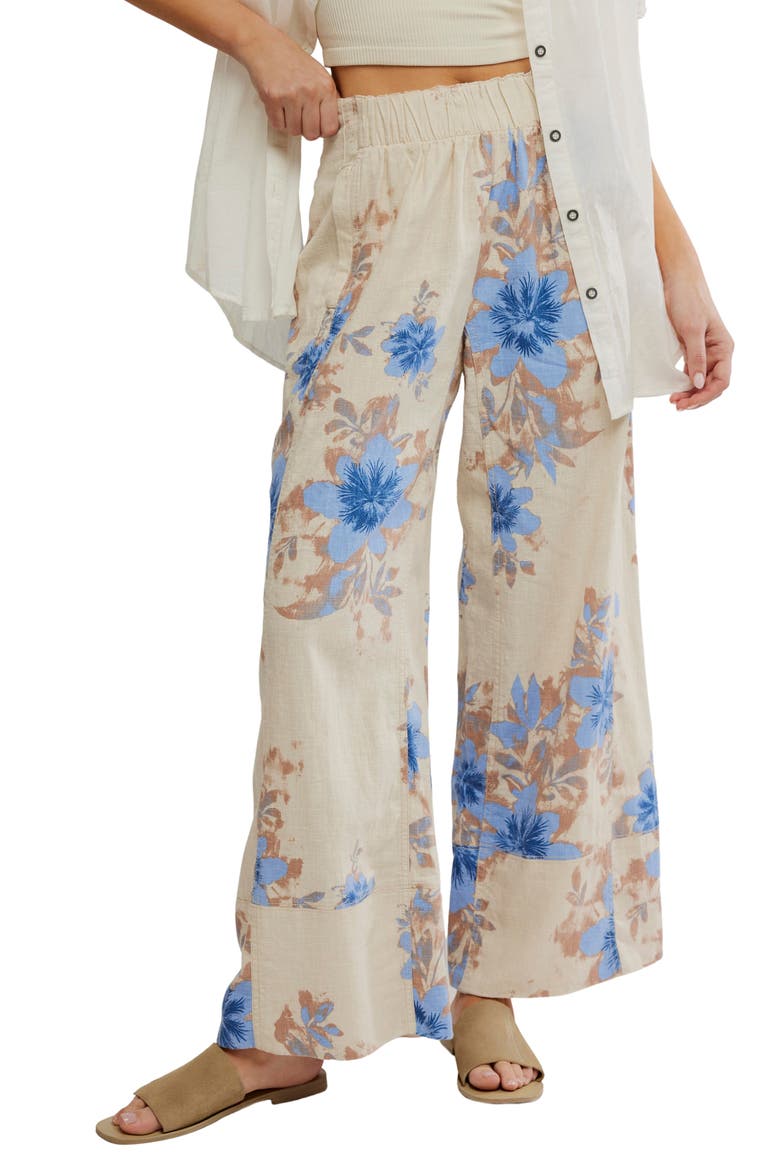 Days End Floral Wide Leg Linen Blend Pants, Main, color, IVORY COMBO FLORAL