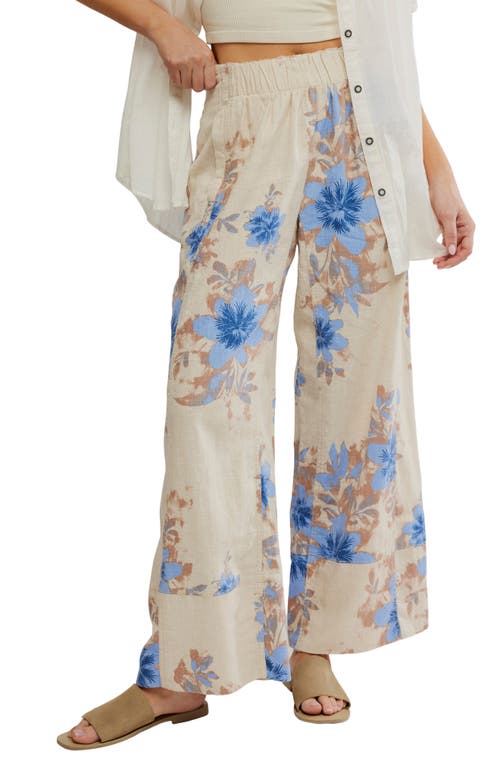 Free People Days End Floral Wide Leg Linen Blend Pants In Blue