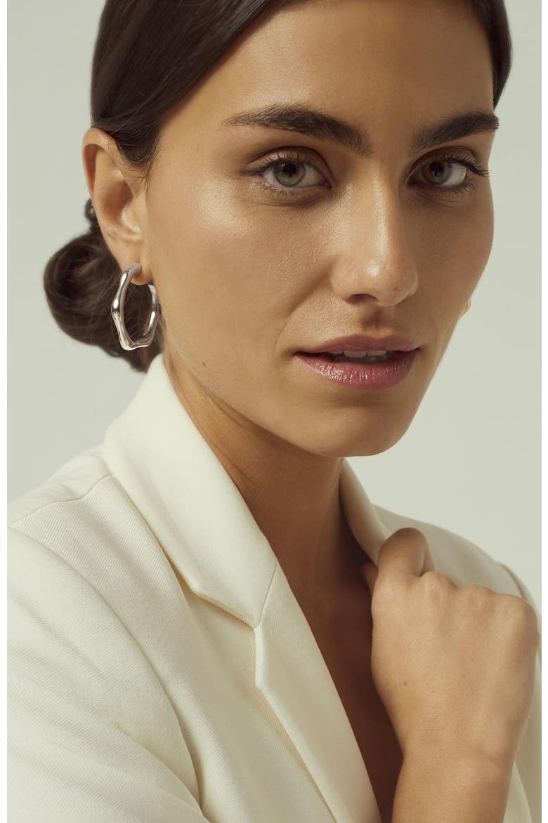 Bambú Hoop Earrings, Alternate, color, Silver