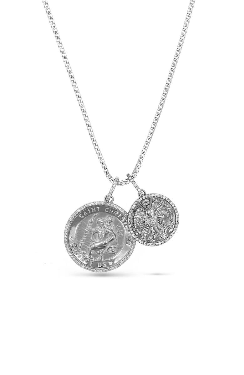 Sheryl Lowe Protect Us Long Pendant Necklace With St Christopher And Guardian Angel Medallions, Main, color,
