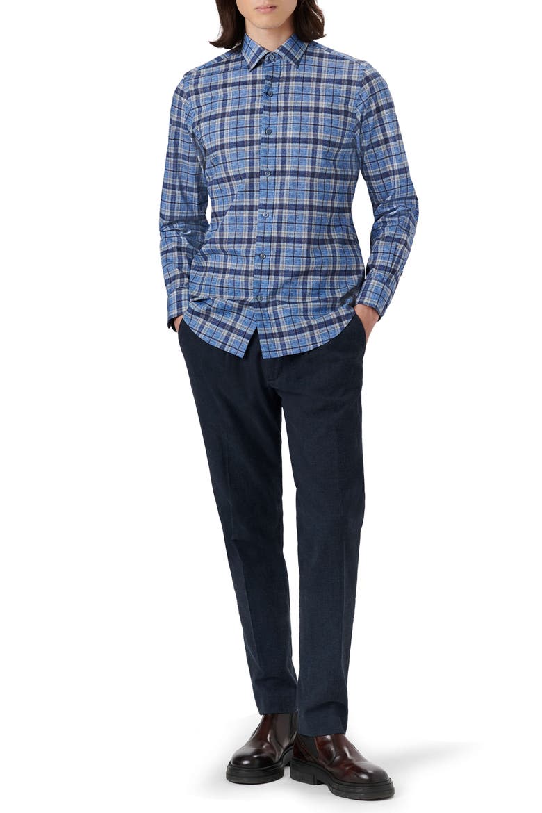 Julian Shaped Fit Plaid Stretch Button-Up Shirt, Alternate, color, CLASSIC BLUE