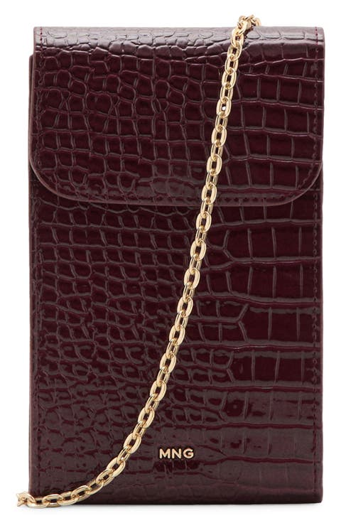 Croc Embossed Faux Leather Phone Crossbody Bag