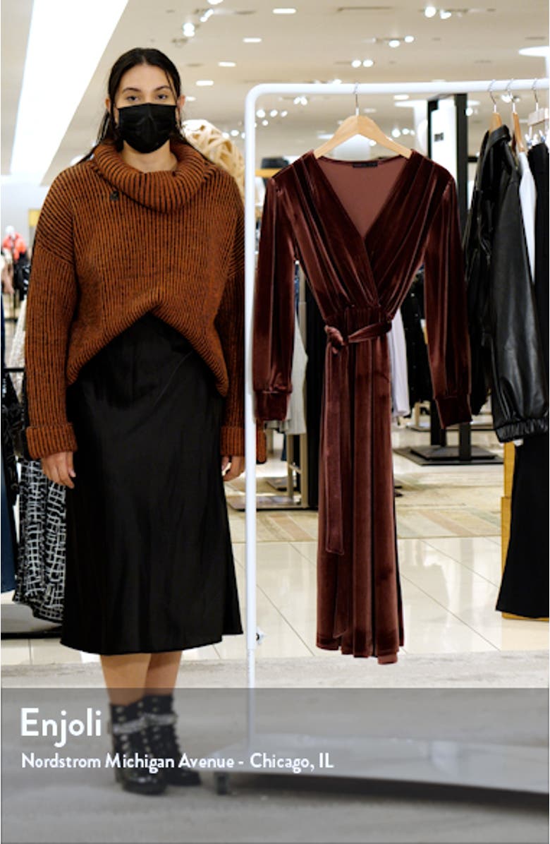 Faux Wrap Long Sleeve Velvet Midi Dress, sales video thumbnail