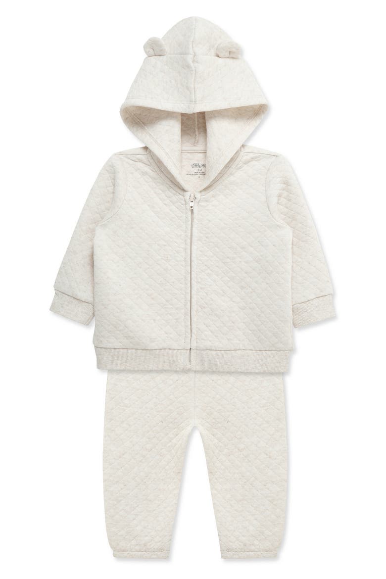 Oatmeal Quilted Hoodie & Pants Set, Alternate, color, OATMEAL HEATHER
