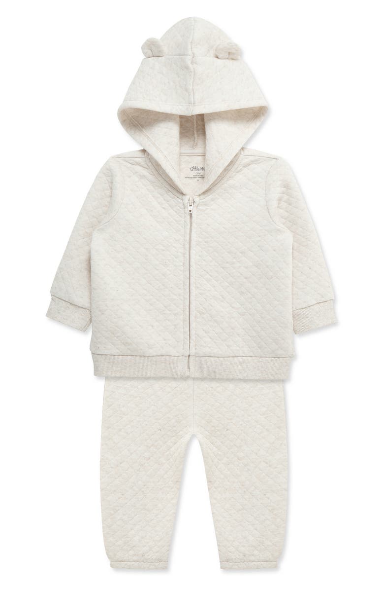 Little Me Oatmeal Quilted Hoodie & Pants Set, Alternate, color, Oatmeal Heather