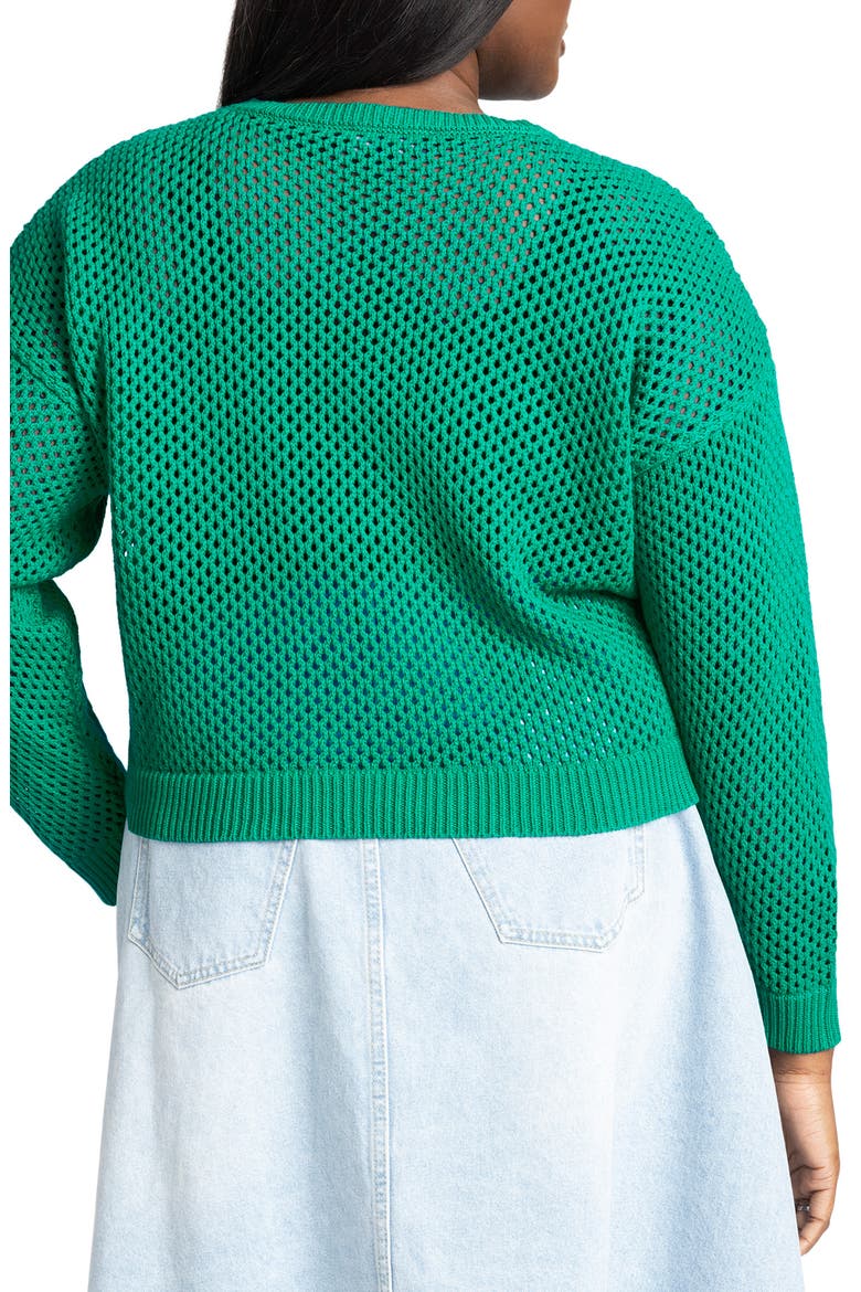 Boxy Crop Open Stitch Cotton Blend Sweater, Alternate, color, PEPPER GREEN