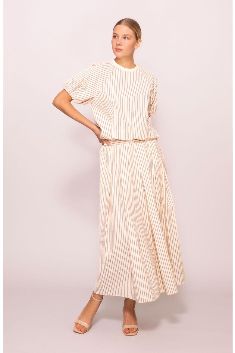 Stripe Pleated Seersucker Skirt, Alternate, color, CREAM STRIPE