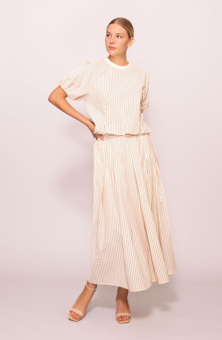 MELLODAY Stripe Pleated Seersucker Skirt, Alternate, color, Cream Stripe