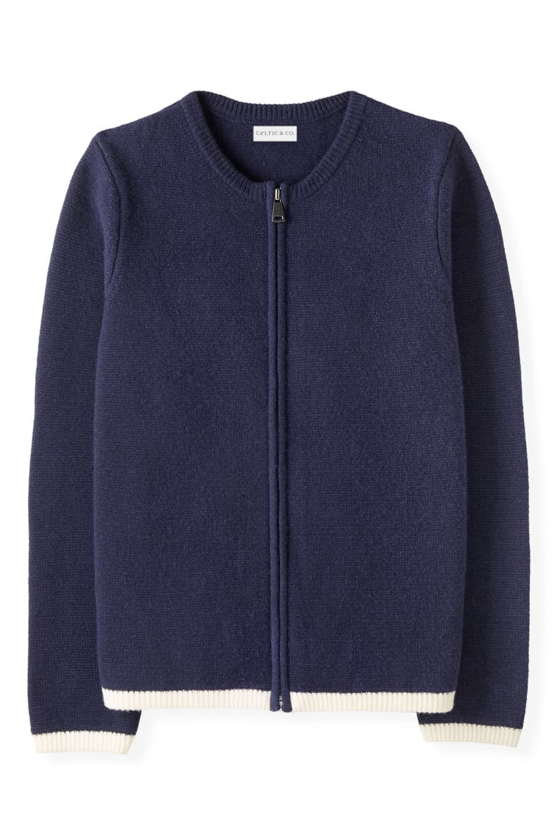 Zip Through Knitted Jacket, Alternate, color, DARK NAVY TIPPED