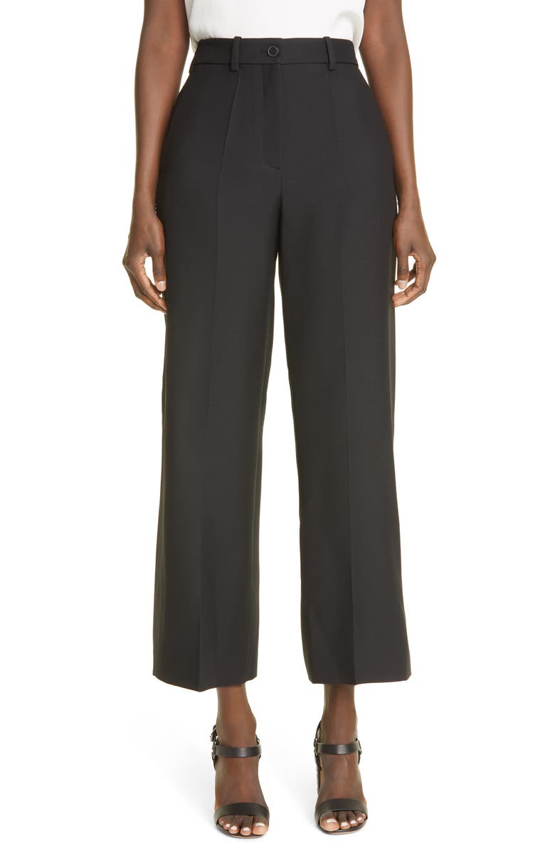 Valentino High Waist Straight Leg Crop Virgin Wool & Silk Pants, Main, color,