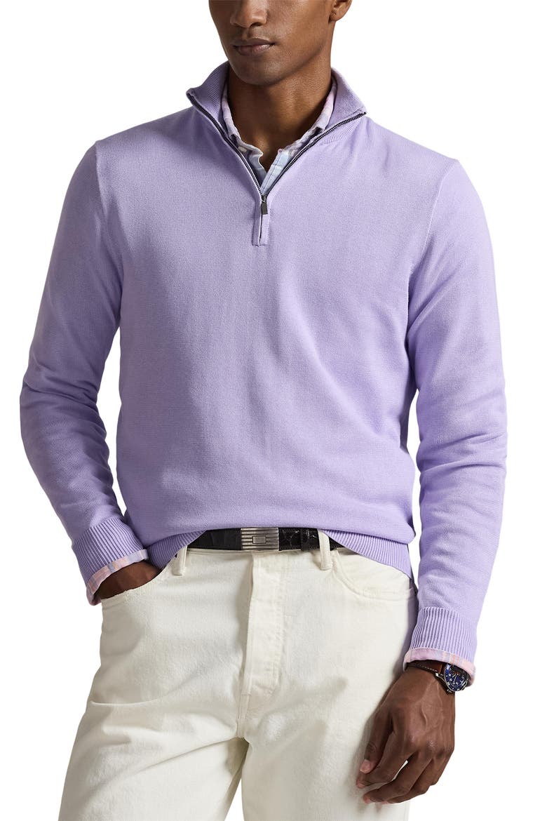 Cotton Quarter Zip Pullover, Main, color, PURPLE